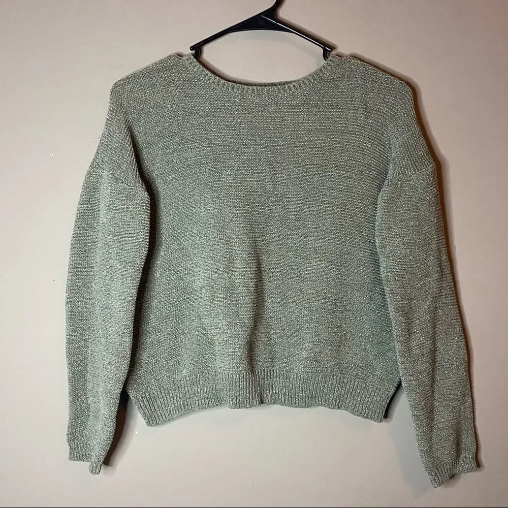 Children's Place Girls Green Sage Knit Sparkly Long Sleeve Pullover Blouse